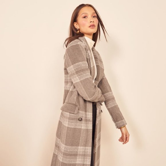 Reformation York Coat in Brown Check - Picture 5 of 6
